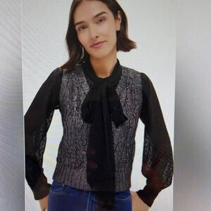 Tuckernuck Black Foil Cable Ellington Sweater Blouse Size Small